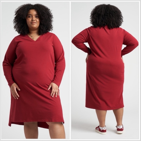 Universal Standard Tesino Midi Dress 32 Long Sleeve Stretch Jersey V Neck Red - Picture 2 of 13